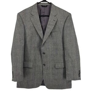Jos A Bank Signature Collection Men's Blazer 42L Silk Camel Hair Grey Glen Plaid